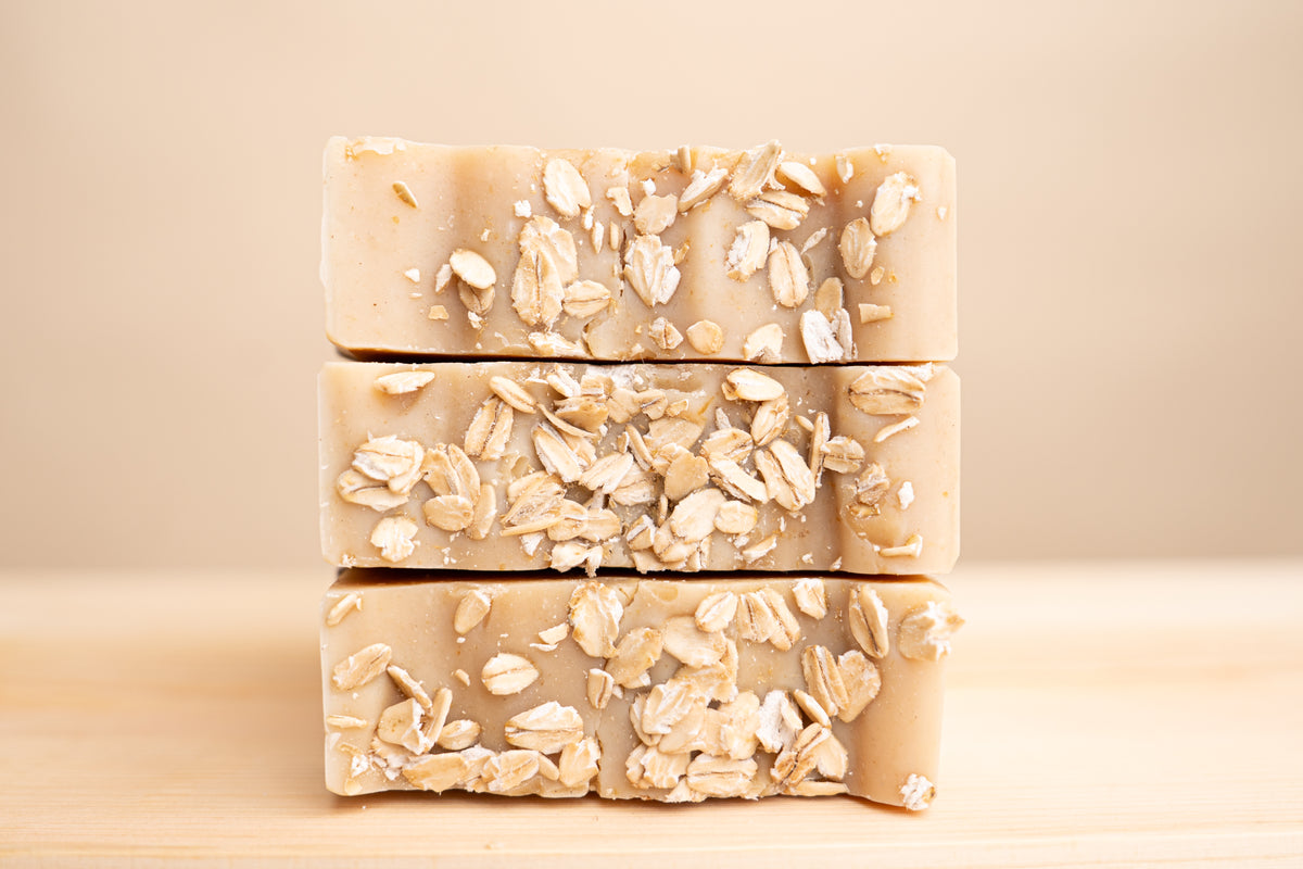 Oats and honey soap bar with visible oat pieces