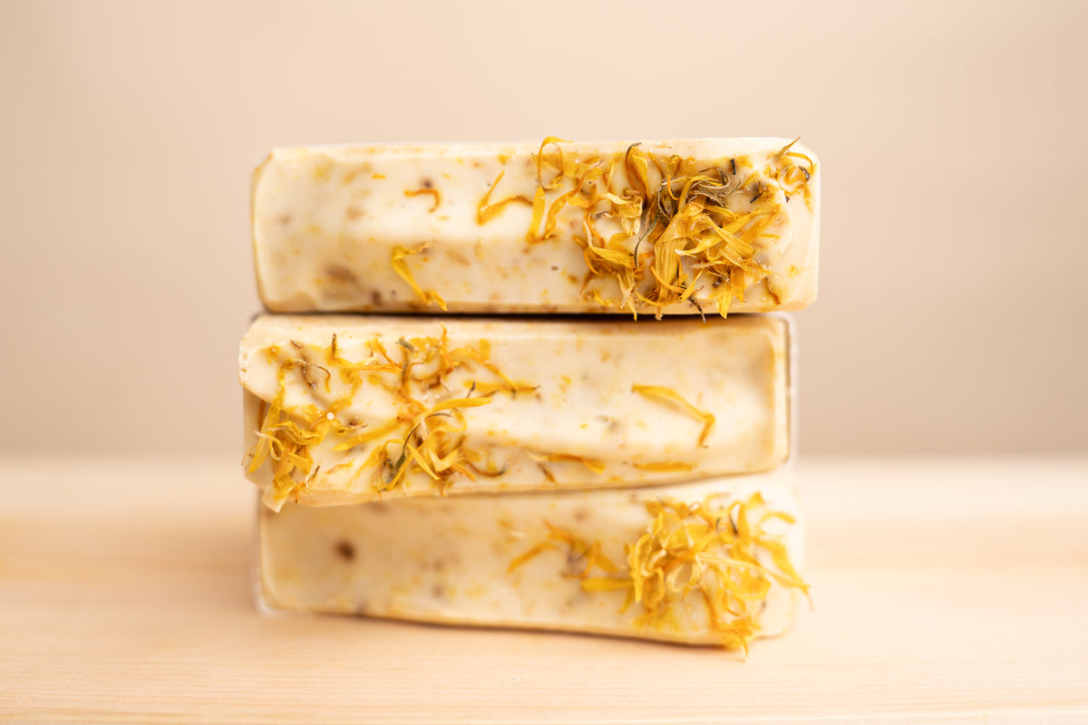 Tallow goat milk soap infused with calendula botanicals