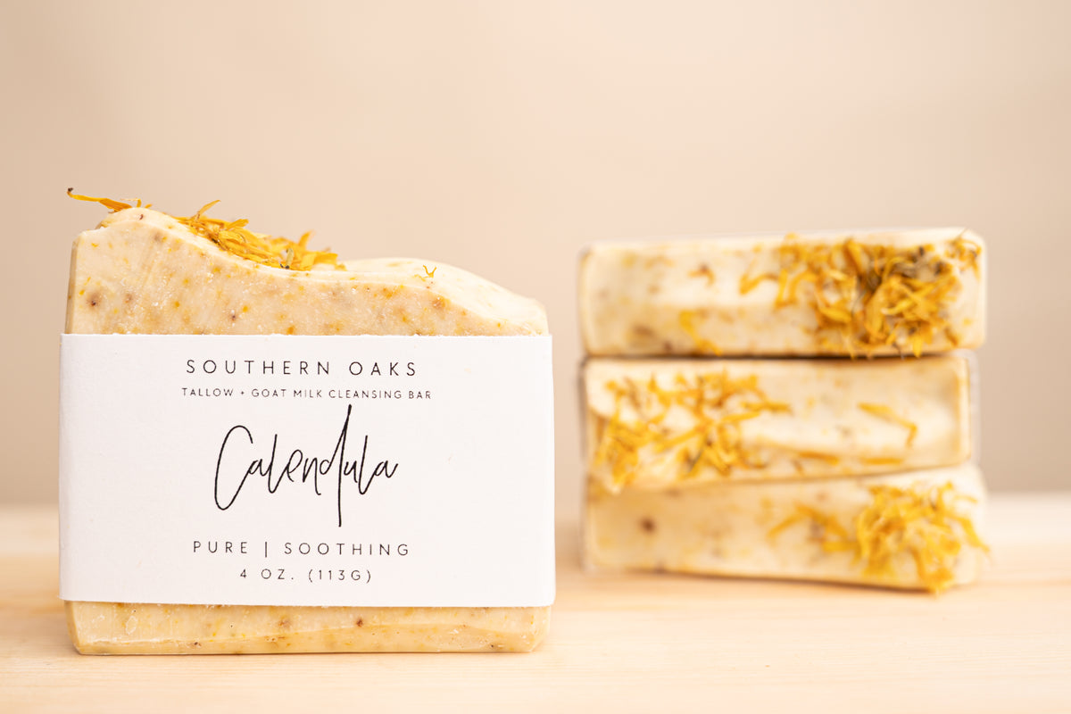 Calendula soap bar with dried flower petals