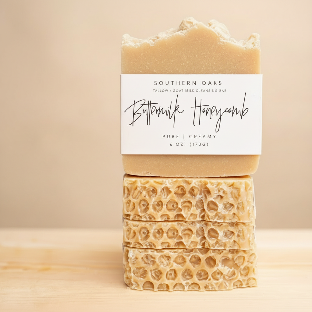 Buttermilk soap bar with honeycomb texture